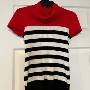 Short sleeve red, white, and black sweater
